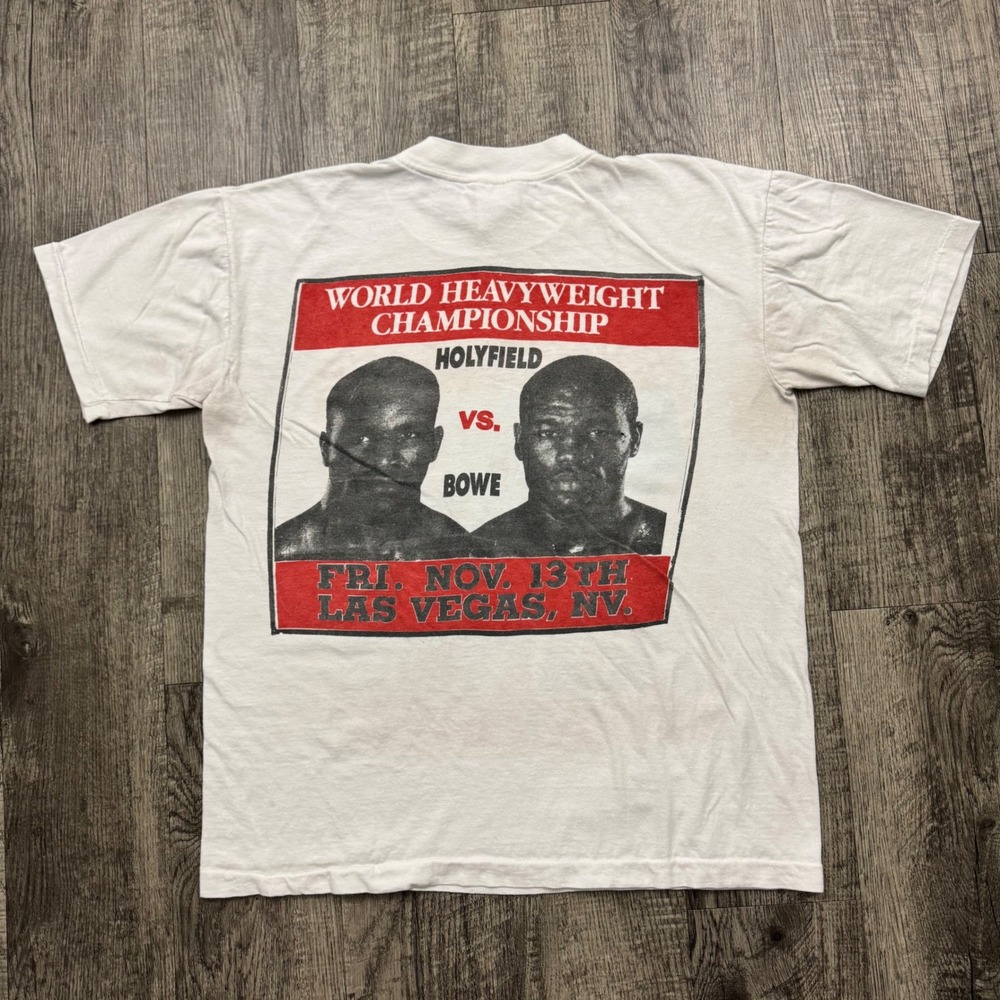 Vintage 1992 Holyfield vs Bowe Boxing T-Shirt Tee Single Stitch 90s - Picture 2 of 7